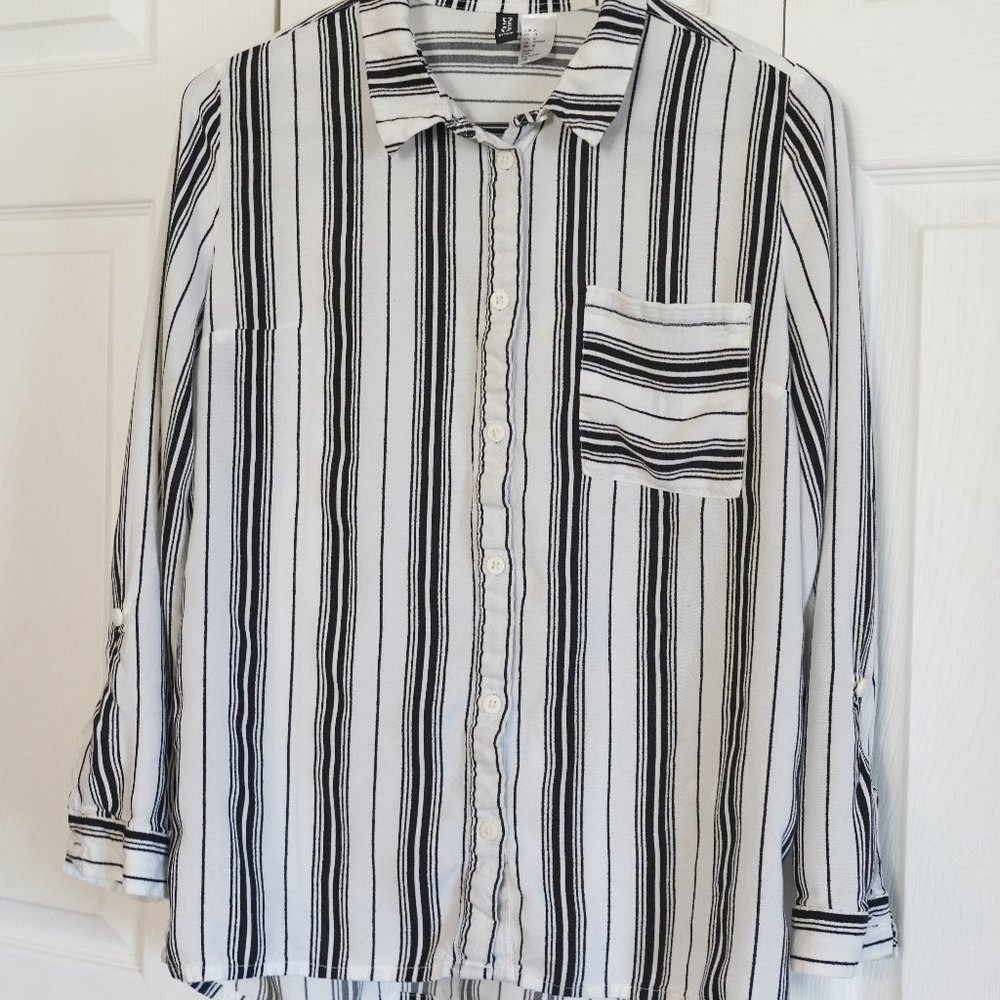 Women's Long Sleeve Button Up Striped Blouse Size 10 H&M